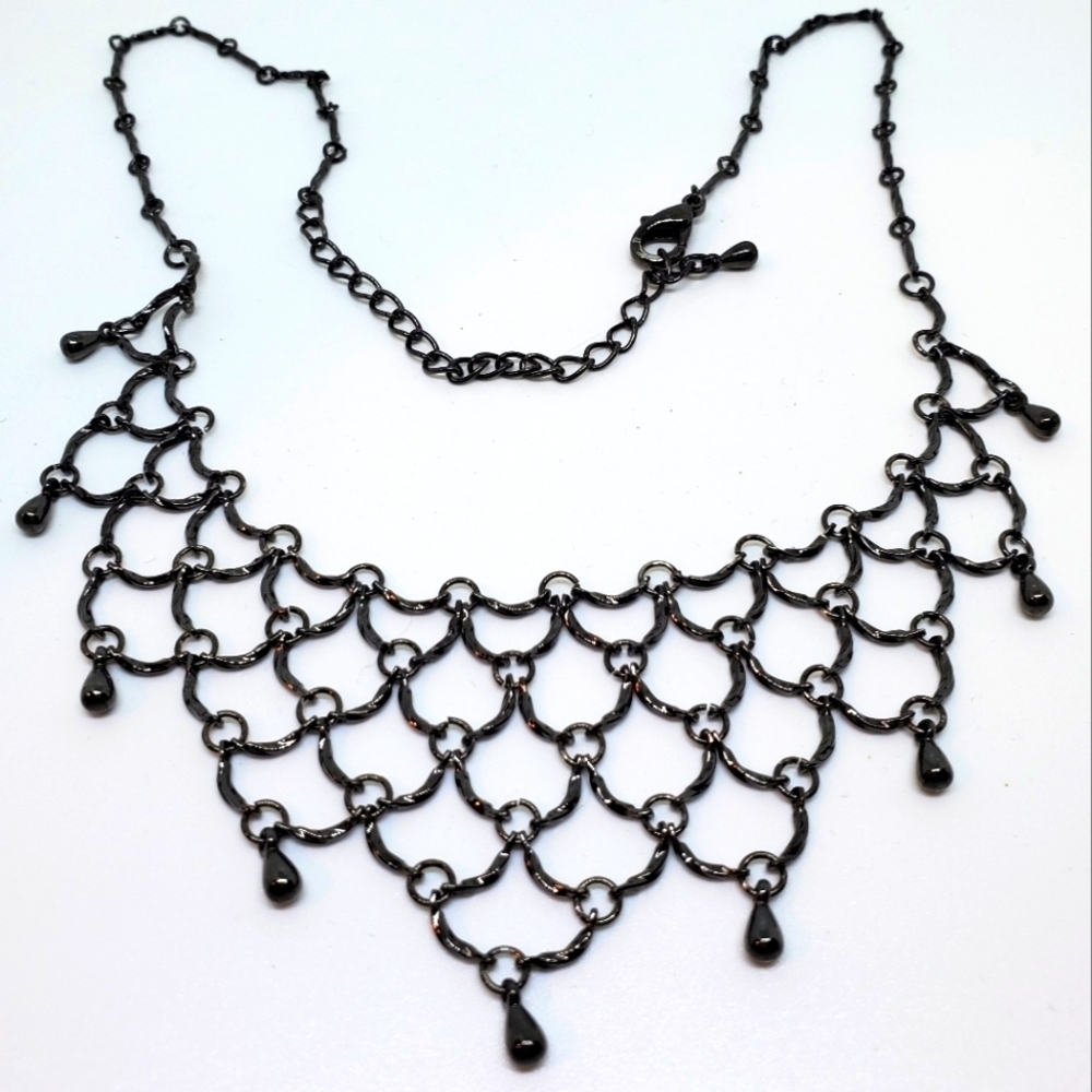 '90's Vintage Princess Style Beaded Drop Necklace Black Stainless Steel Y2K